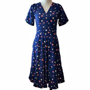 Heroines Womens Blue Allover Hearts Lined Pockets S/S Fit Flare Dress UK 12 US 8